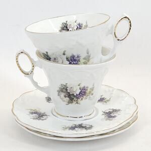 Crown Dorset Teacup Saucer Floral Fine China Gold Romantic Shabby Replacement 2